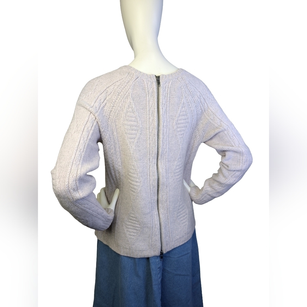 Madewell Merino Wool Cable Knit Sweater Back Zip Palisade Medium - Picture 7 of 9